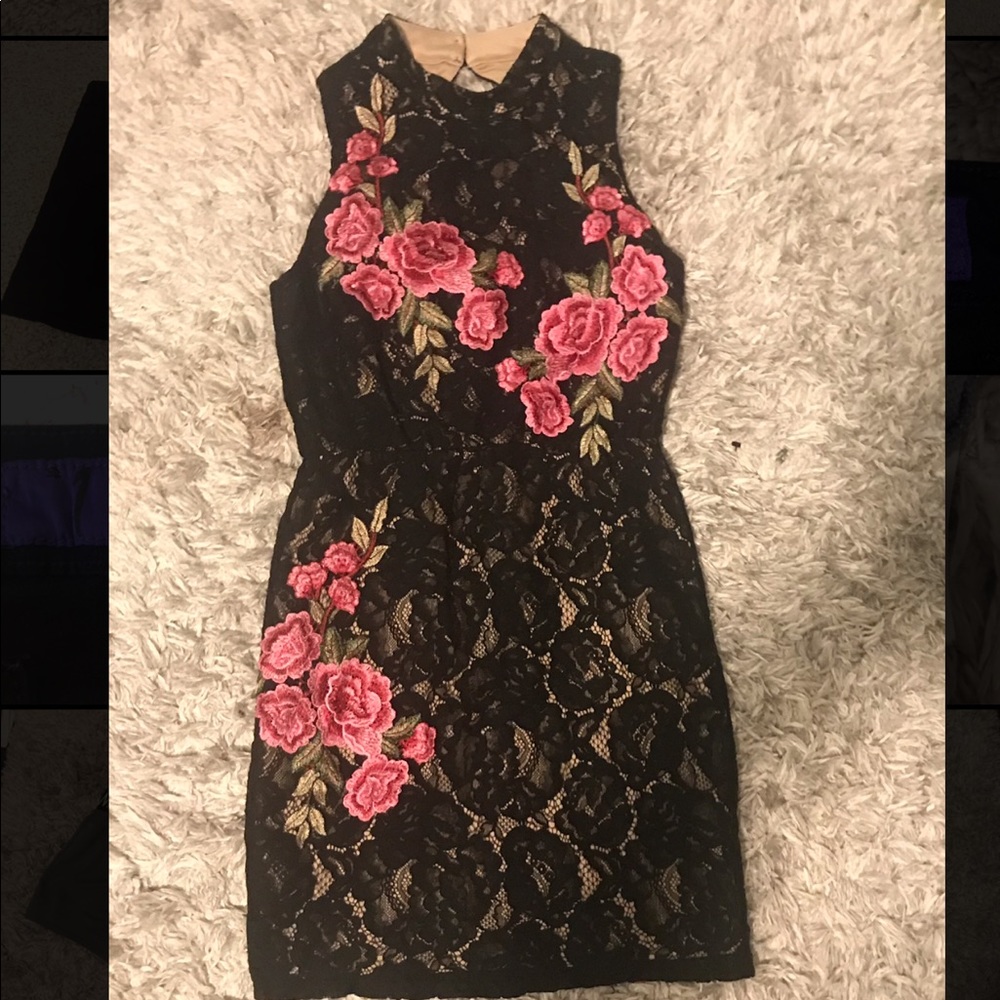 Black lace dress with flower embroidery